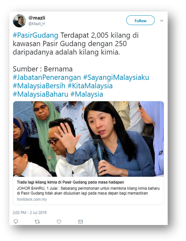 Malaysia, Pasir Gudang, pollution, Twitter , Yeo Bee Yin