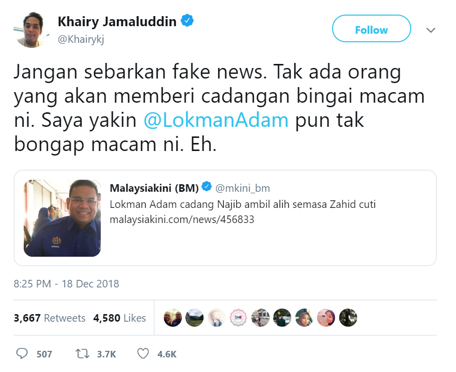 Khairy, UMNO, Lokman Adam, Twitter, Malaysia, Malaysia Indicator
