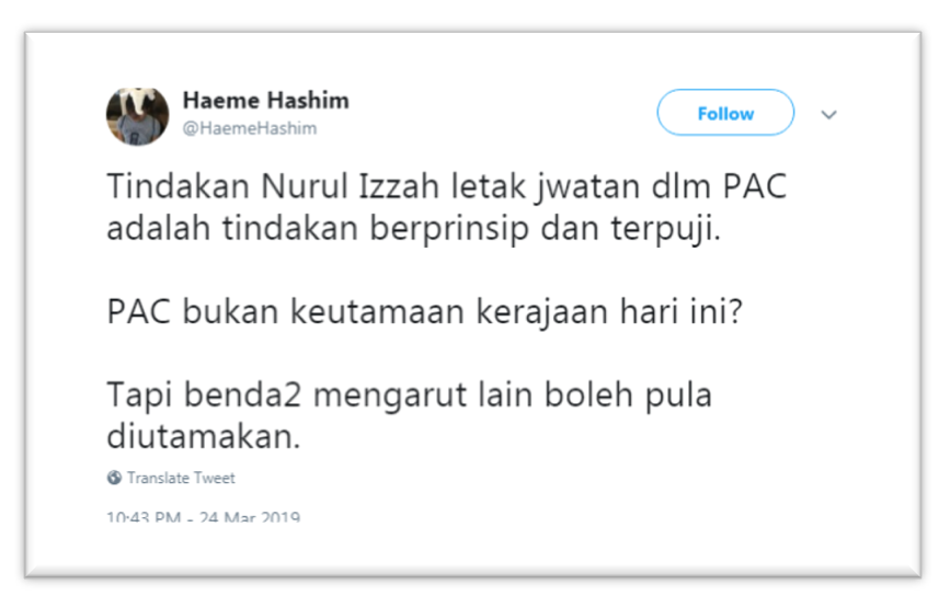 Malaysia, Malaysia Indicator, Twitter, Nurul Izzah, PAC, resignation